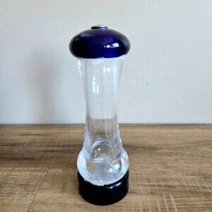 Vintage 8 1/4'' tall Olde Thompson Acrylic Lucite Blue Clear Salt Shaker.